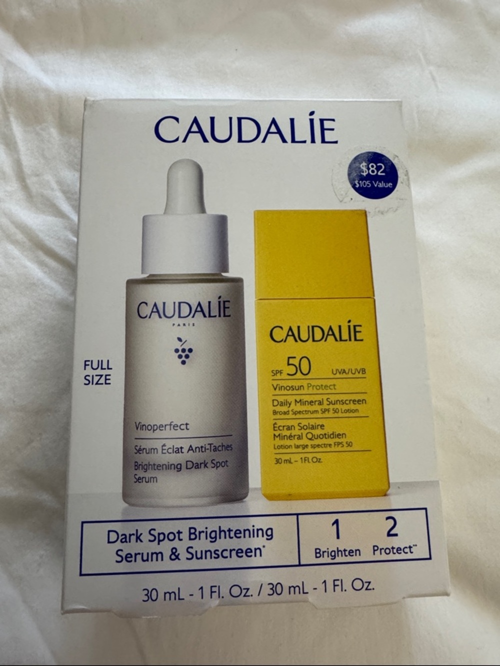 CAUDALIE full size box set - Dark Spot Serum & Sunscreen SPF50